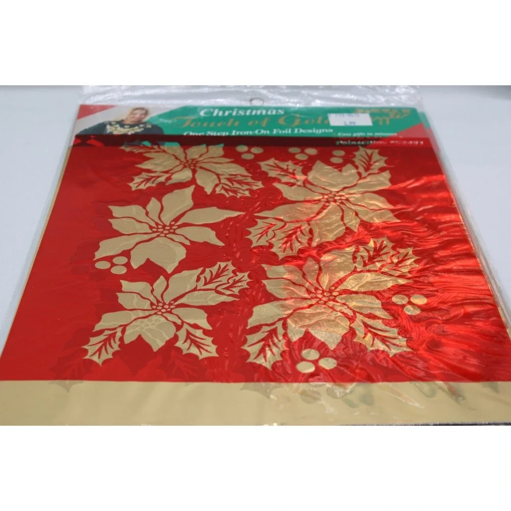 VTG Christmas Foil Iron On Angels Poinsettias 1993 Lot of 3 Touch of Gold NOS